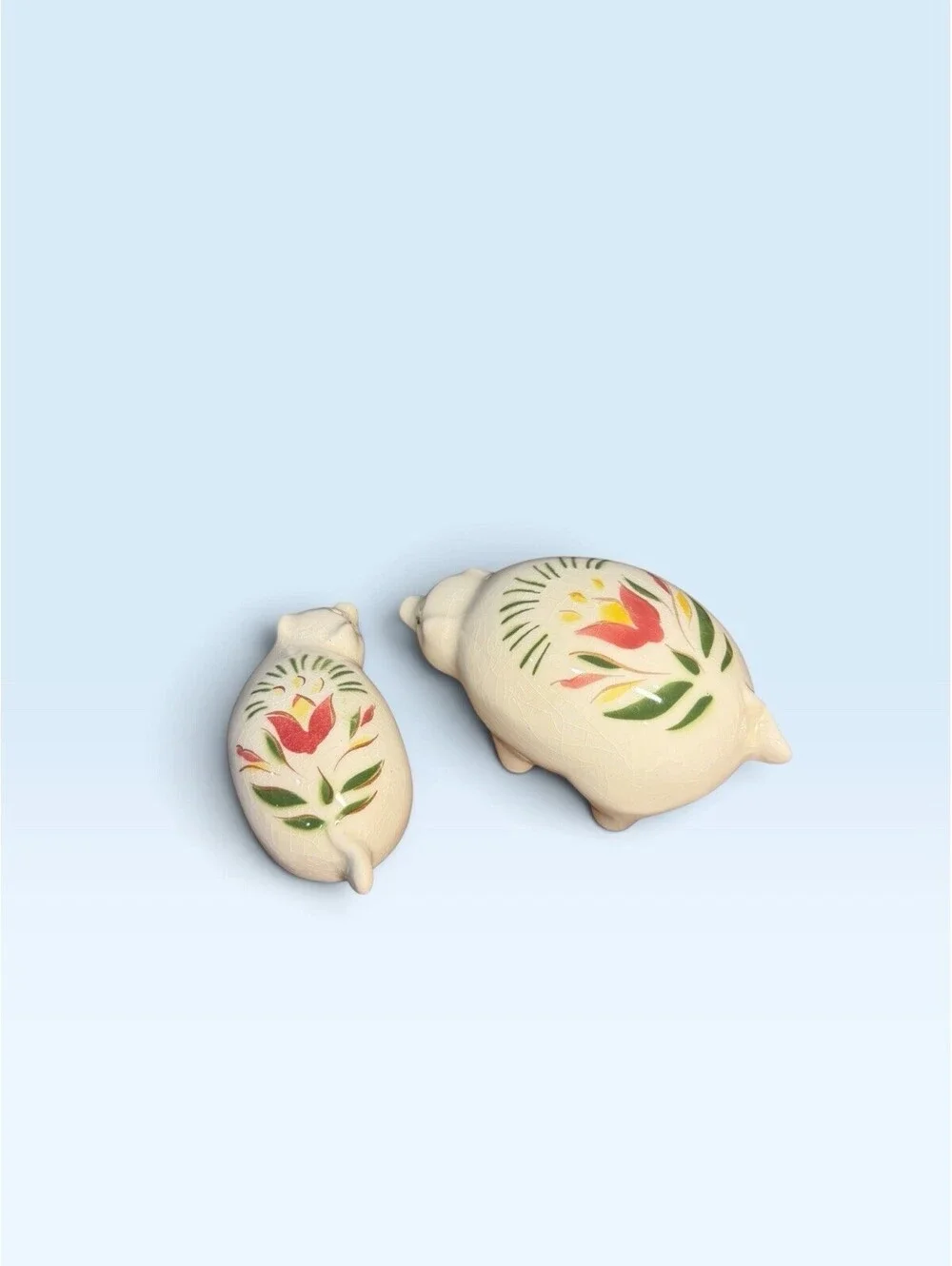 Vintage Ceramic Pig Salt & Pepper Shakers Hand Painted Mom & Baby Piglet Tulips